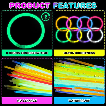 YixangDD 86 PCS Ultra Bright Glow Sticks, 8 Inch Glow Sticks Bulk Party Pack, Light Up Sticks for Glow Bracelets, Necklaces, Concerts, Christmas, Party Supplies with 86 Connectors