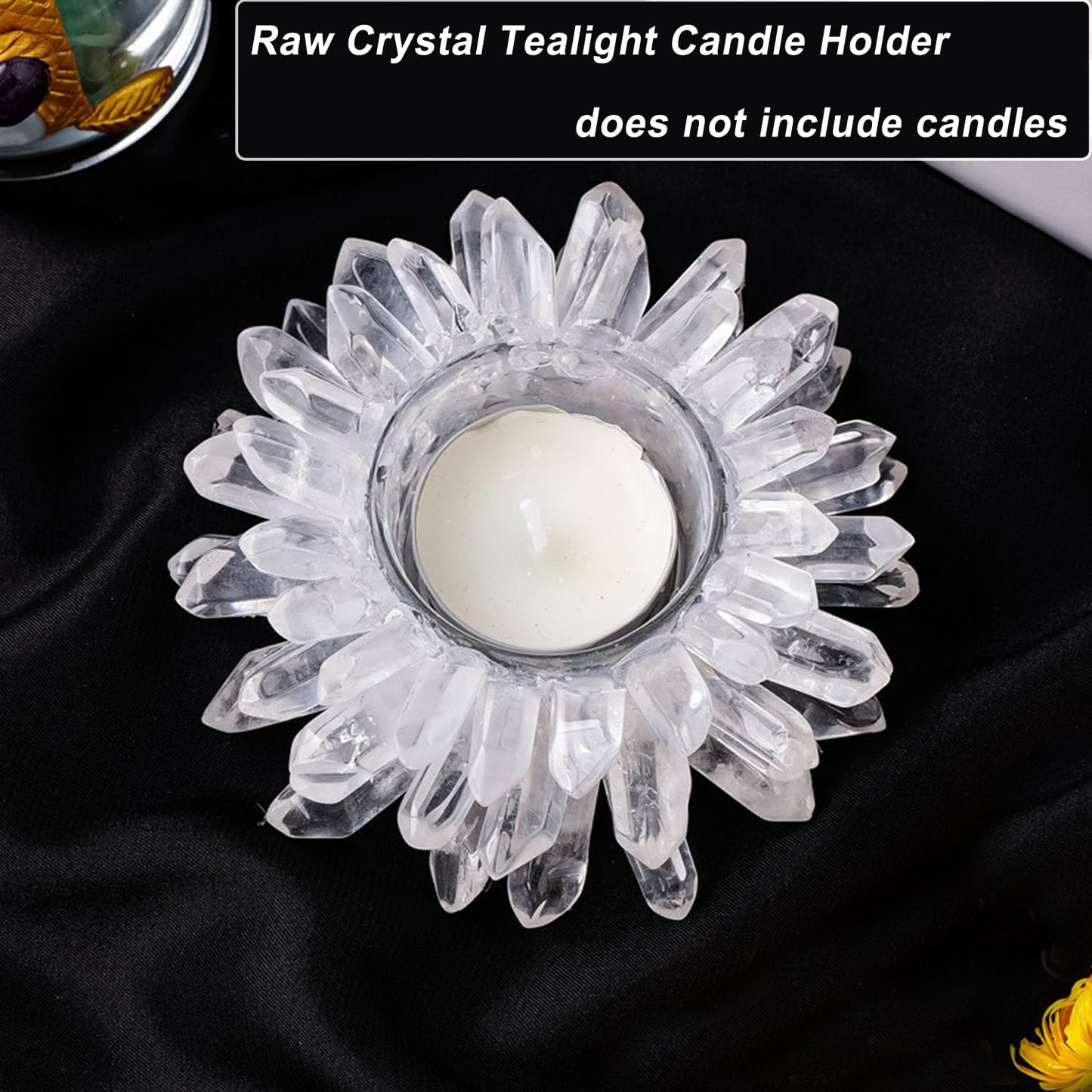 Natural Clear Quartz Crystal, Crystal Quartz Tealight Candle Holder Crystal Stone Candle Stand High Energy Geode Votive with Healing Effects (Not Included Candle)