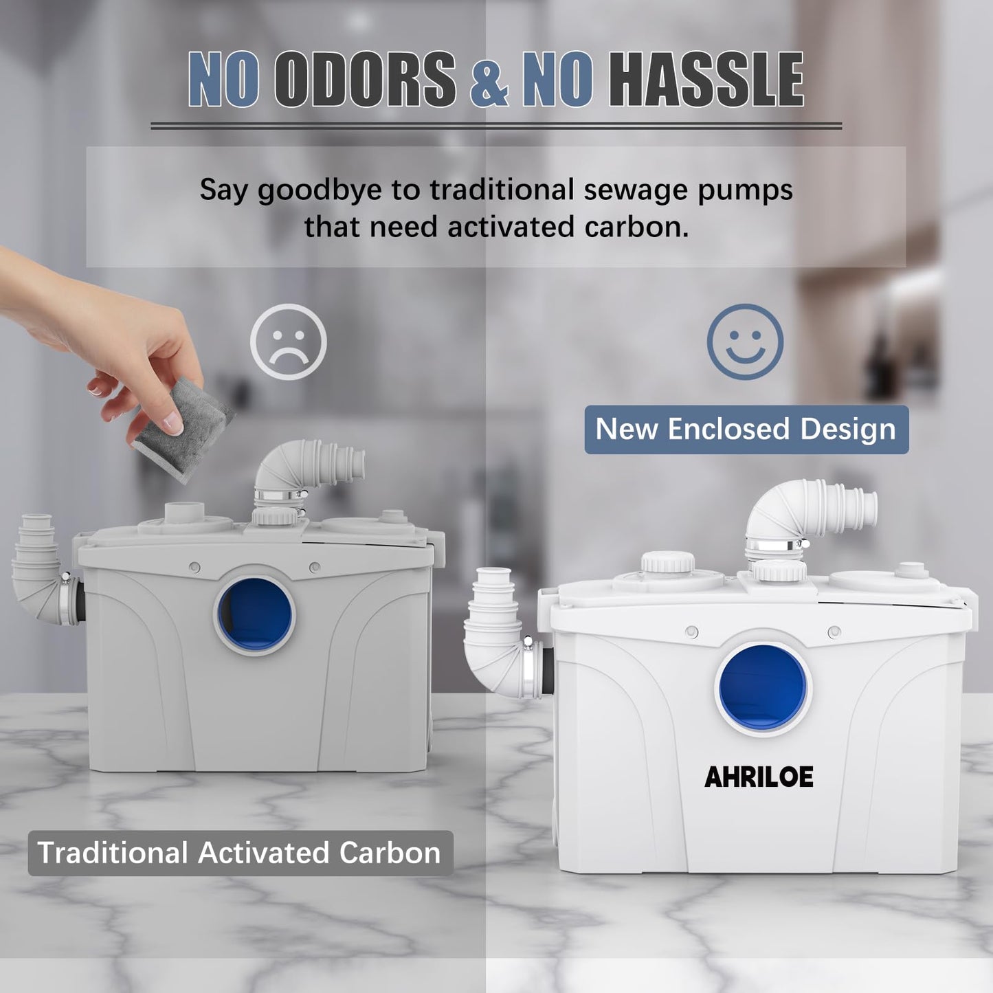900W Macerator Pump with 2 Outlets/5 Inlets, 1.2HP Sewage System for Toilet