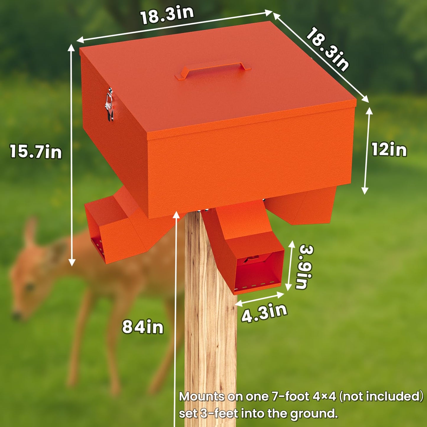 Portable 80LB Gravity Deer Feeder, Heavy Duty Metal Wildlife Feeder with 4 Feeding Ports, Weatherproof for Hunting & Backyard Game
