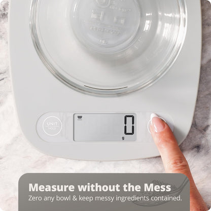 Greater Goods Slim Digital Kitchen Scale – Accurate BPA-Free Food Scale for Cooking, Baking, and Meal Prep, 11lb/5kg with 1 CR2032 Battery Included