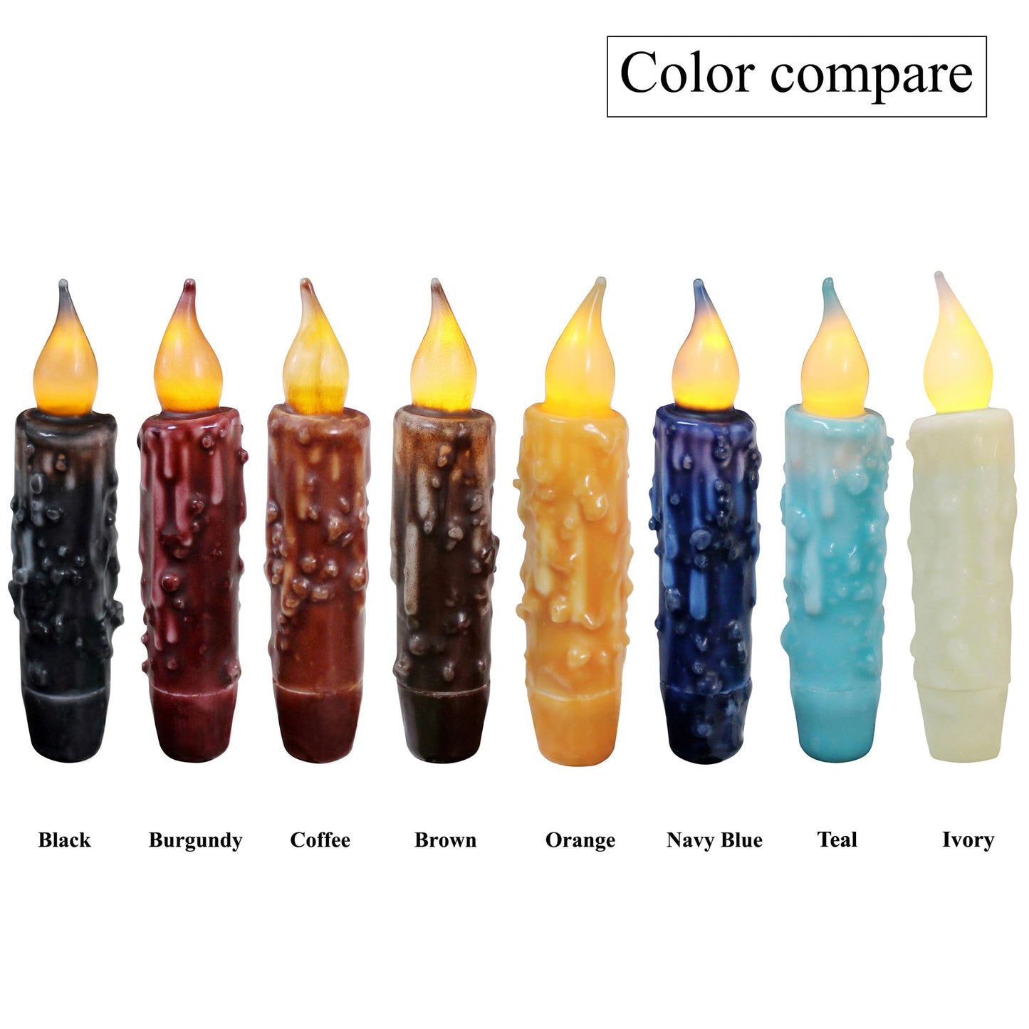 CVHOMEDECO. Real Wax Hand Dipped Battery Operated LED Timer Taper Candles Rustic Primitive Flameless Lights Decor, 4-3/4 Inch, Teal, 6 PCS in a Package