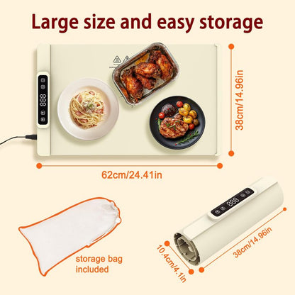 Warming Mat for Food, Food Warming Mat, Portable Electric WarmingTrays Buffets for Buffets Party and Home Daily Use, Heating Fastly in 10s, 5 Temp Levels Timed Function (White)