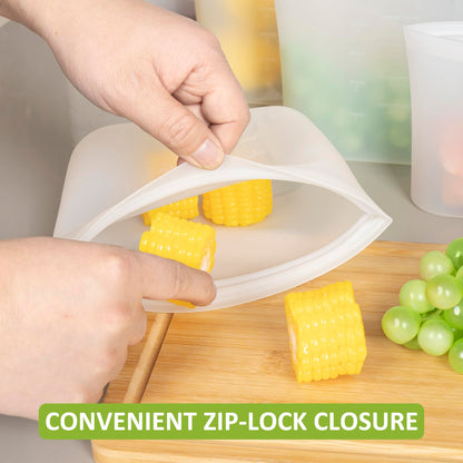 Reusable Food Bags, 12 Pack 100% Silicone Food Storage Bags Stand Up Zip Lock Container, Freezer Microwave Oven Dishwasher Safe, 4 Medium 4 Small 4 Extra Small, Aqua