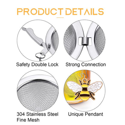 Stainless Steel Tea Infusers, Set of 2 TeaSanavie Tea Strainer Tea Ball with Honeybee & Flower Charms for Loose Leaf Tea