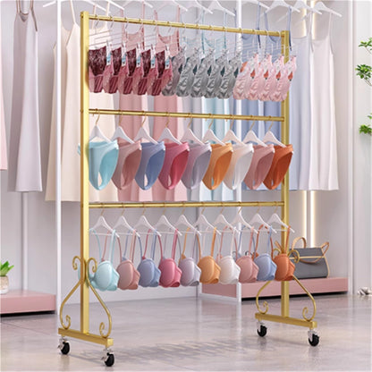 Lingerie Bra Rack Swimsuit Organizer Hanger, Anti-Slip, Underwear Display Stand with Wheels, Commercial Clothing Store Shelf, for Shorts,Hats, Sock, 3 Tier(White,80 * 40 * 130cm)
