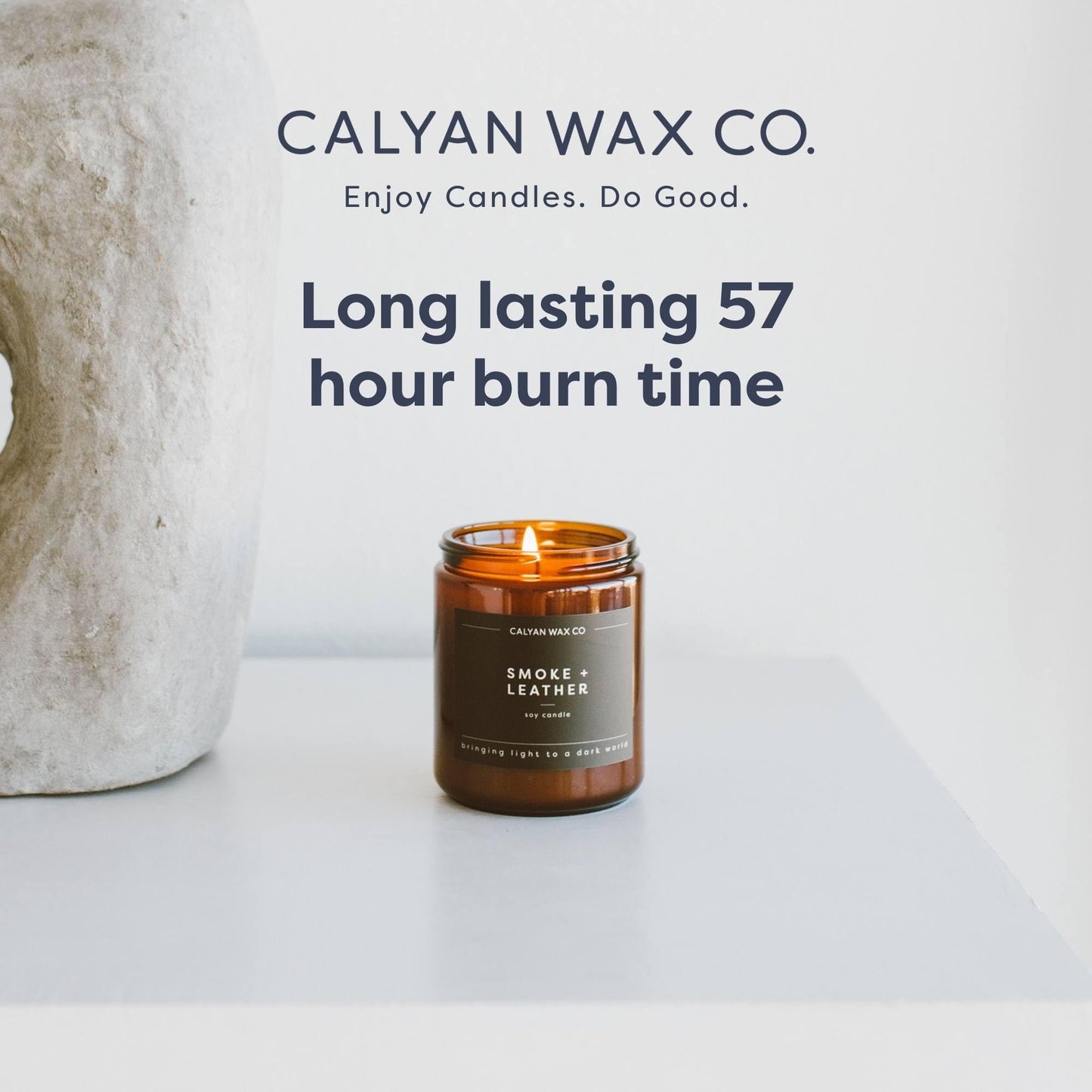Calyan Wax Co. Rosewood & Amber Scented Candle - 57 Hour Burn - Luxury Clean Soy Wax Candles - Long Lasting Amber Glass Jar Candle for Home - 7.2oz