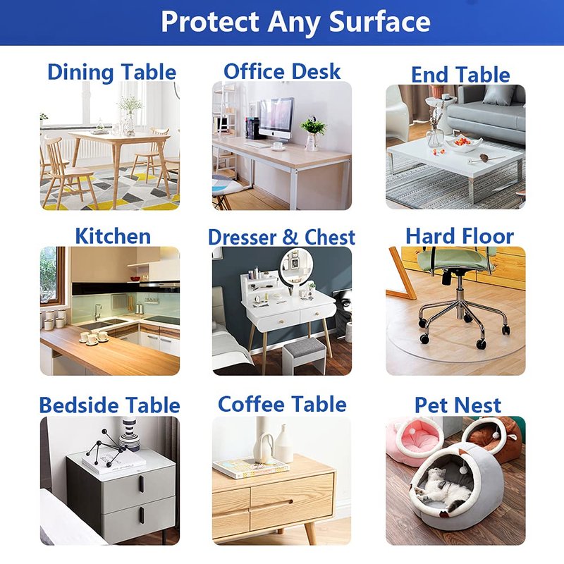 24x48 in Dining Room Clear Table Cover Protector PVC Rolled Table Cover Protector Rectangular Plastic Crystal Wooden Furniture Screen Protection Thick Desk Pad Mat for Living Room Table Non-Slip