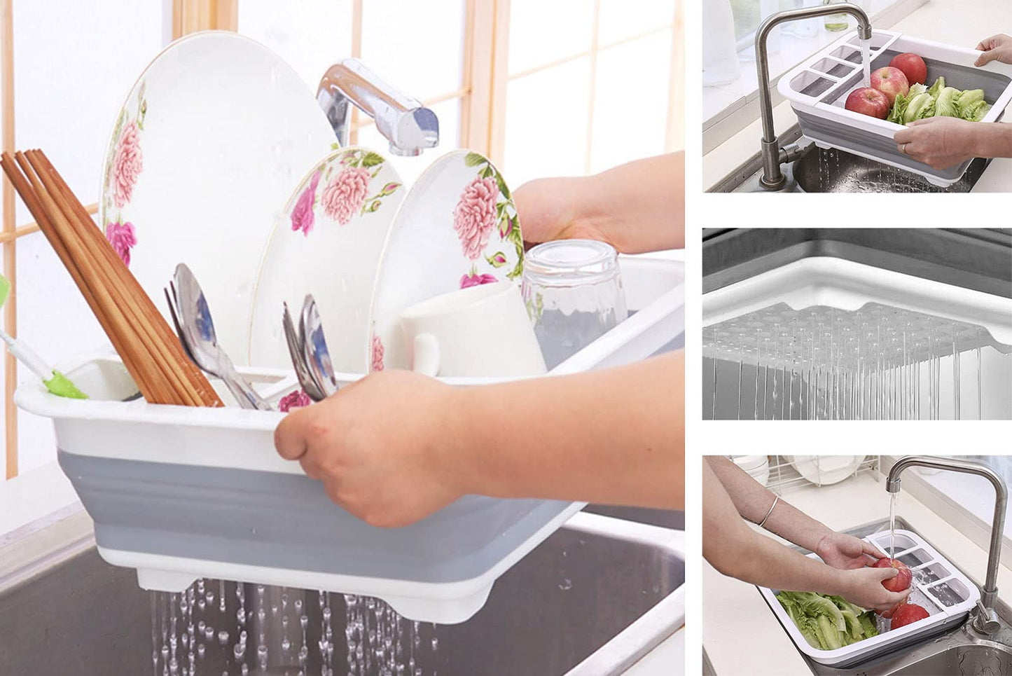 camper must haves dish drying rack Collapsible Dish Drying Rack Portable Dinnerware Drainer Organizer for Kitchen RV Campers Travel Trailers Space Saving Kitchen Storage Rack Tray (with Drainboard)