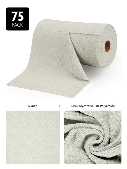Fantasticlean Microfiber Cleaning Cloth Roll -150 Pack, Tear Away Microfiber Towels, 12" x 12", Reusable, Washable, Ultra Absorbent Dishcloth for Home Supplies, Car, Pet, Kitchen (2 Rolls of Grey)