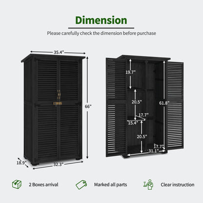 MCombo Outdoor Storage Cabinet, Wooden Storage Shed with Latch, Outside Garden Tool Shed with 2 Doors for Patio Yard Lawn, 0808 (Black, Medium)