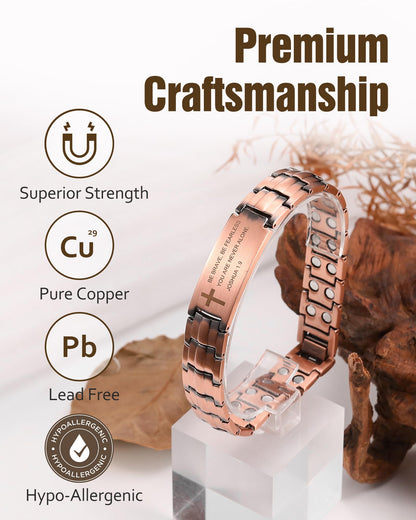 Jecanori 2X Copper Magnetic Bracelet for Men,Ultra Strength Pure Copper Cross Bracelet, Gift for Men