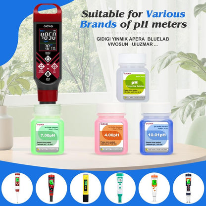 pH Calibration Solution Kit (4,7,10 pH Buffer Solution) & pH Electrode Storage Solution 3 * 50ml pH Buffer Calibration Solution + KCl pH Probe Storage Solution for All pH Meters with High Accuracy