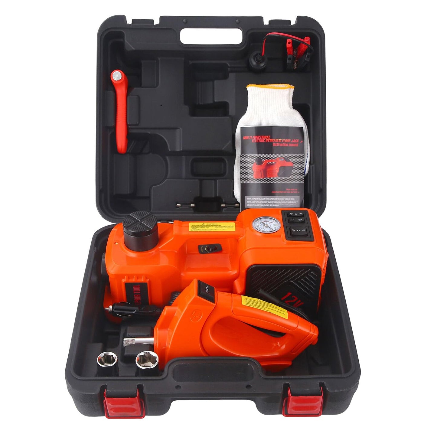 Trihelper Electric Car Jack Set 5 Ton Hydraulic Jack Car Lift Floor Jack with Integrated Tire Pump and Impact Wrench for Sedans SUV MPV Sedan Truck Change Tires Garage Repair