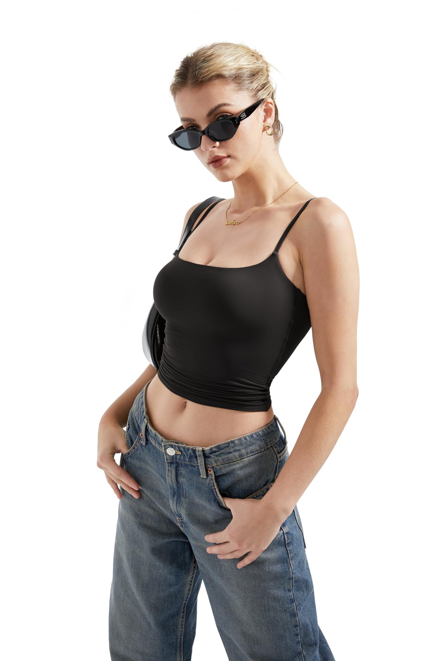 SUUKSESS Women Sexy Square Neck Tank Top Summer Y2K Going Out Tops Casual Sleeveless Basic Cami Shirts (Black, S)