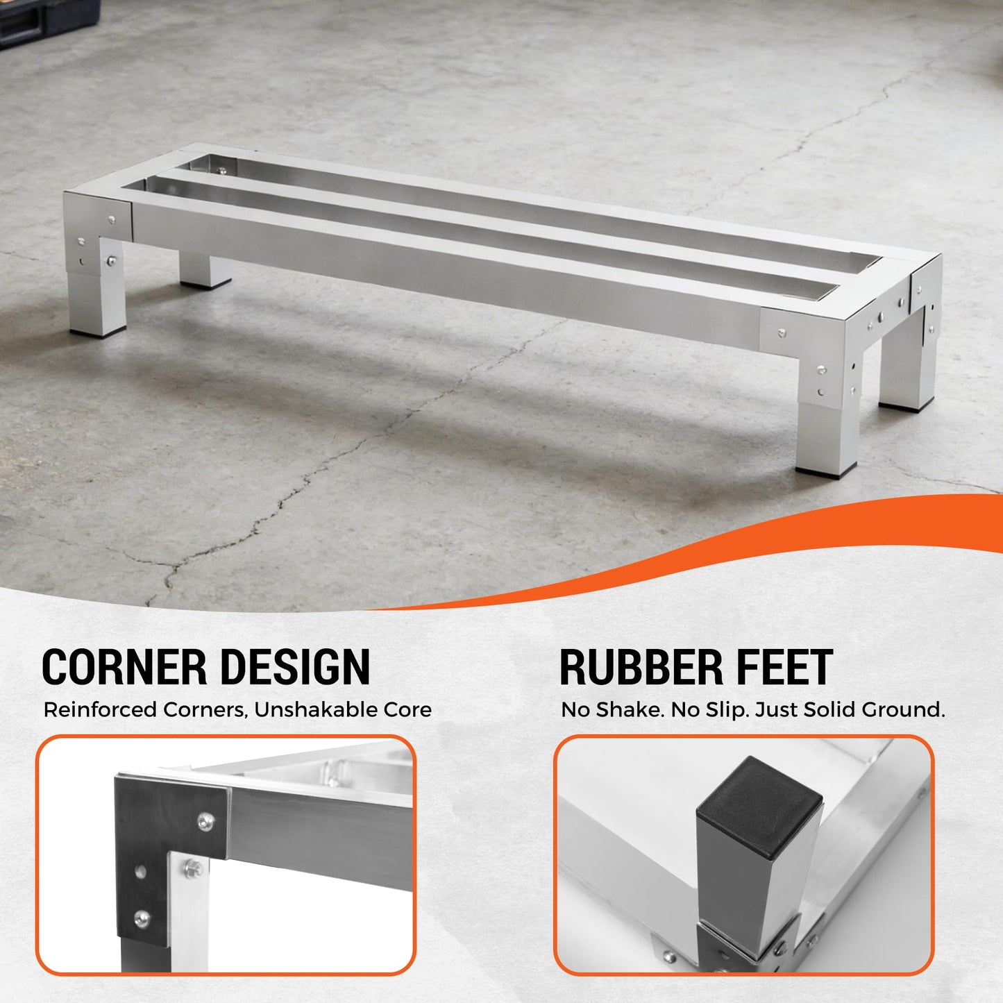HOCCOT 2 Pack Aluminum Dunnage Rack, 48"x14" Commercial Storage Rack, Food Floor Rack Stand with 1.5mm Thick Aluminum Tube & Tool-Free Assembly for Kitchen, Garage, Warehouse, Restaurant, Vehicle