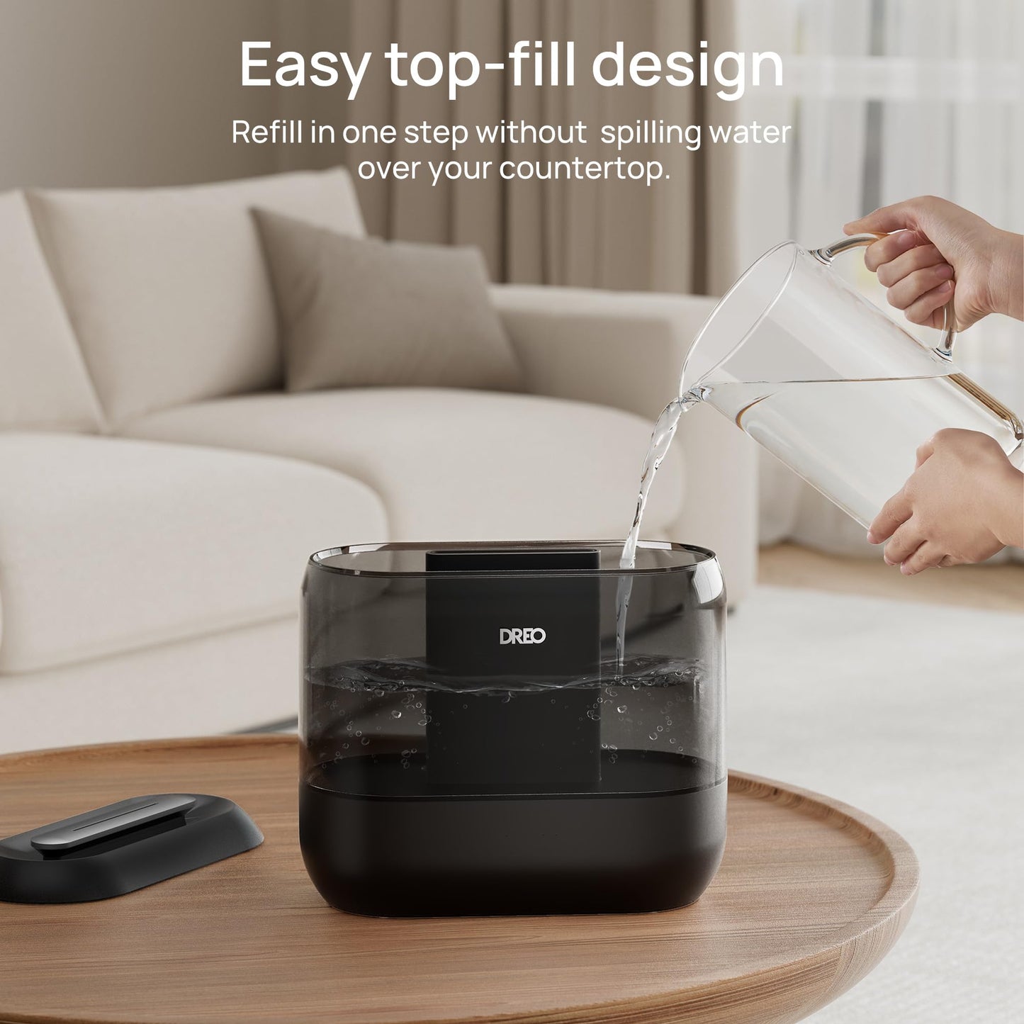 Dreo Top Fill 4L Humidifiers for Bedroom, 36H Runtime, 28 dB Quiet Cool Mist Supersized Air Humidifier for Large Room, Plants, Baby Nursery, Indoor, Night Light, Easy to Clean & Fill, Black
