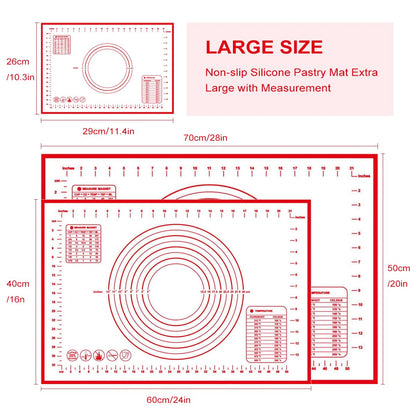 Silicone Baking Mat, 3pcs Non-Stick Pastry Rolling Mat with Measurement, Contains Three Sizes, 20 ×28“, 16 × 24" and 10.3 × 11.4", Food Safe Oven Baking Mats for Counter, Placemat, Cake, Pizza (Red)