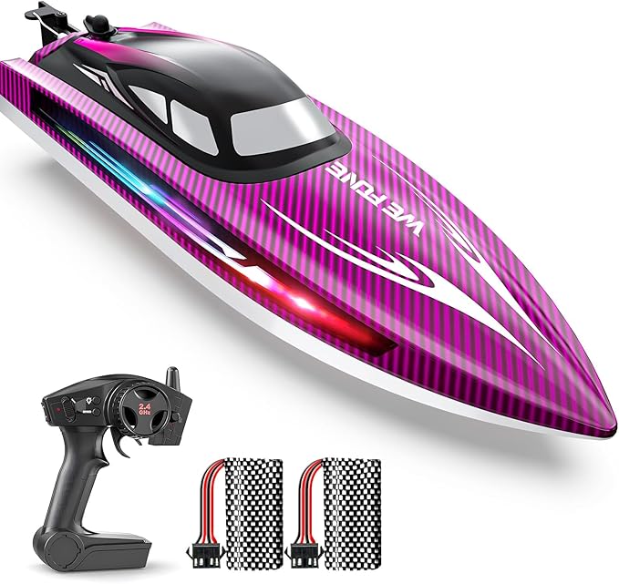 Remote Control Boat for Adults 25+ KMH Fast RC Speed Boat with LED Light for Kids Self-righting Demo WF17 Ideal Pools and Lakes Toys 2 Rechargeable Batteries for 30-40 Mins Purple