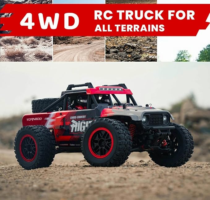 1/14 RC Car Off Road RC Truck 4x4 Remote Control Car Hobby Buggy All Terrain High Speed 30+MPH 4WD with 390 Brushed Motor Proportional Throttle Steering Metal Chassis Ball Bearing Adult