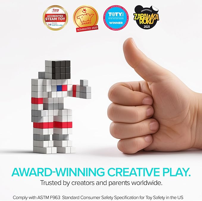 PIXIO NEON - Tiny Magnetic Blocks Building Toy in The Pixel Art Style with Free App - 5/16 Plastic Cubes with 6 Magnets Inside - Open Ended Toy - Creativity Kit for Ages 6+ - 60pcs