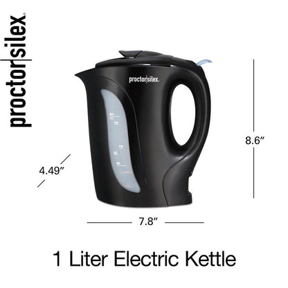 Proctor Silex Electric Tea Kettle, Water Boiler & Heater Auto-Shutoff & Boil-Dry Protection, 1000 Watts for Fast Boiling, 1 Liter, Black (K2071PS)