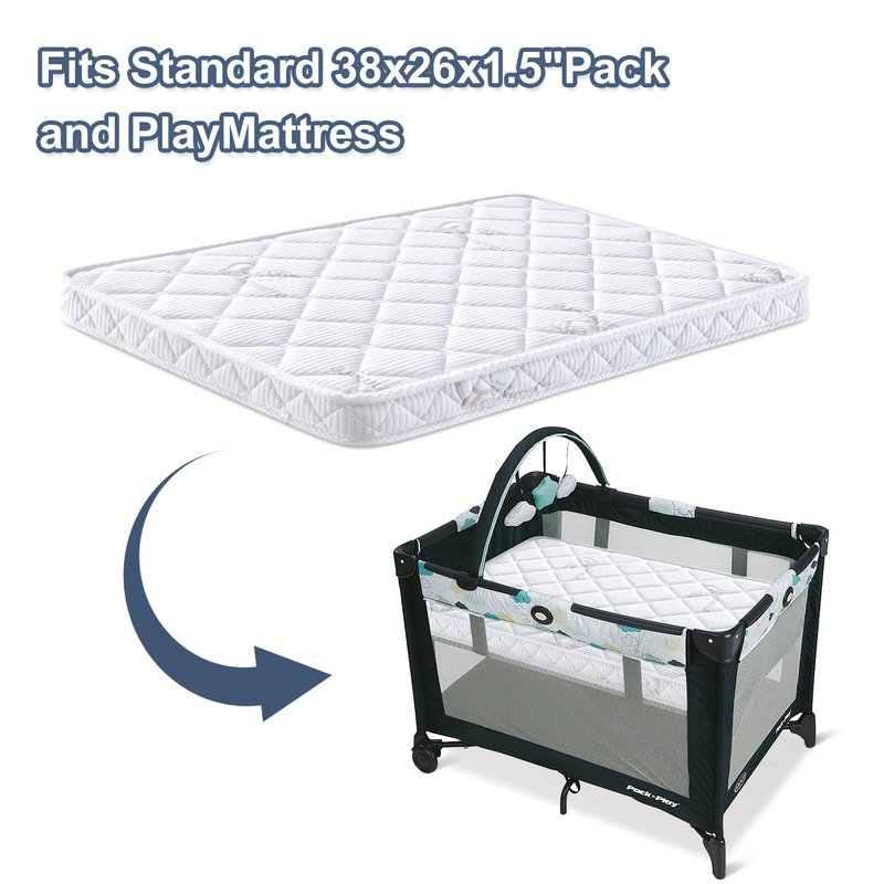 Pack and Play Mattress - 38" x 26"- Premium Knitted Fabric Safety Reinforced Play Yard Mattress - Fits for Graco & Baby Trend & Pamo Babe Playard, Firm Support and Comfort Foam，White