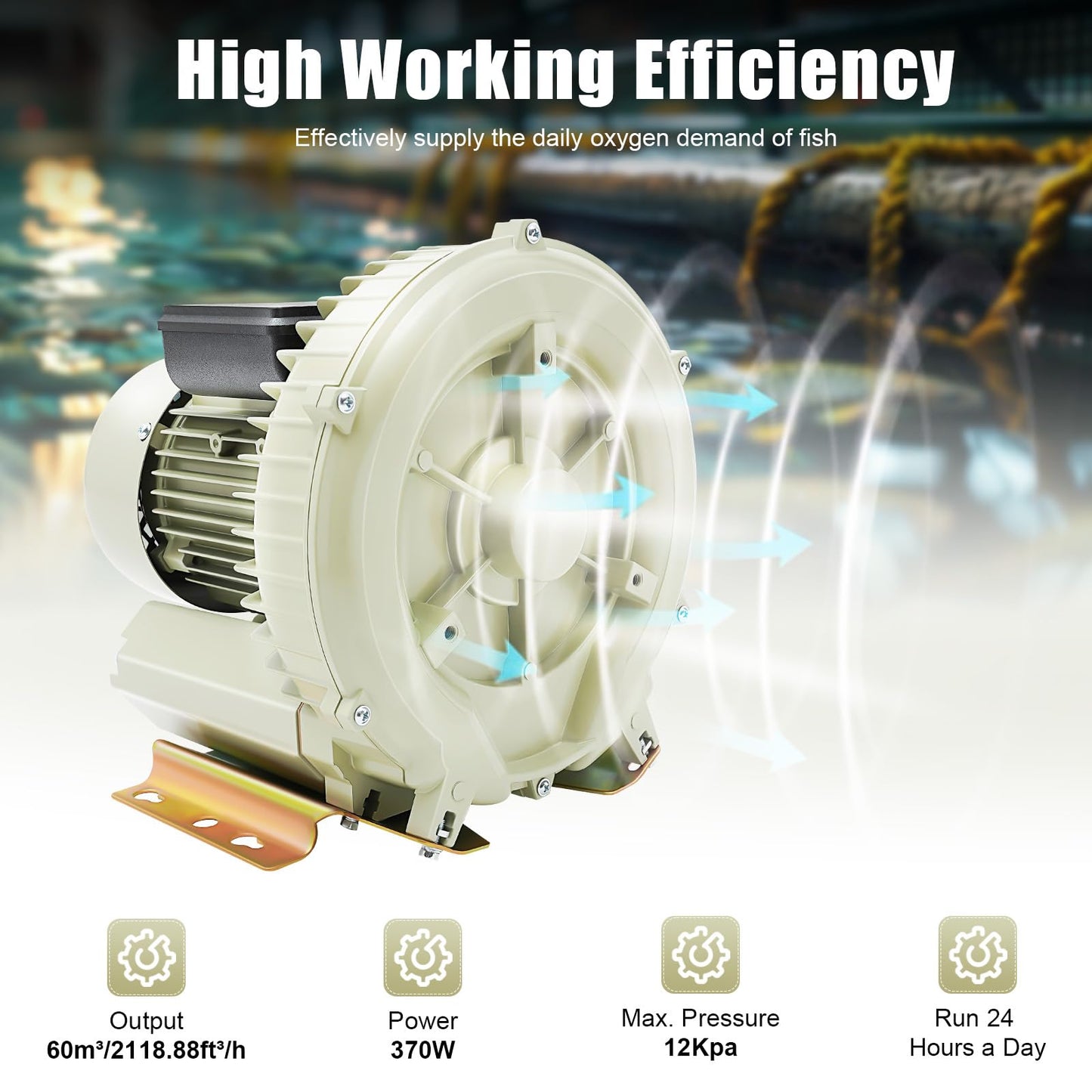 GSHIOIO 370W Air Pump Blower High Pressure Industrial Air Pump Commercial Aquarium Fish Tank Pond Aquaculture Blower Air Oxygen Pump Blower for Oxygen Supply Food Markets/Fish Tanks