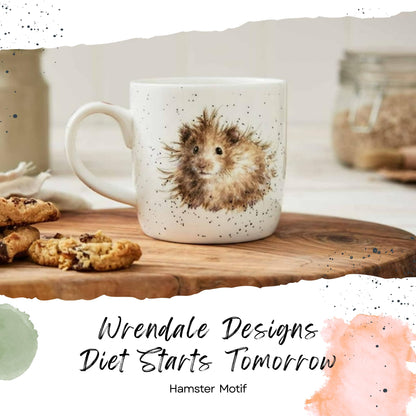 Royal Worcester Wrendale Designs Diet Starts Tomorrow Mug | 14 Ounce Large Coffee Mug with Hamster Design | Made from Fine Bone China | Microwave and Dishwasher Safe