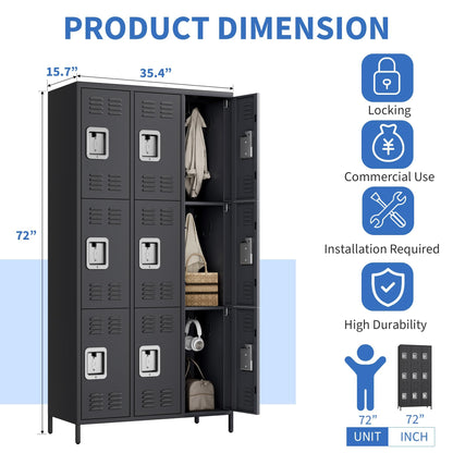 GAOMON 9 Doors Employee Lockers for Office, Metal Sorage Locker Combination, Lockable Employees Metal Locker with Door, Industrial Storage Lockers for Home, School, Gym (9 Doors)