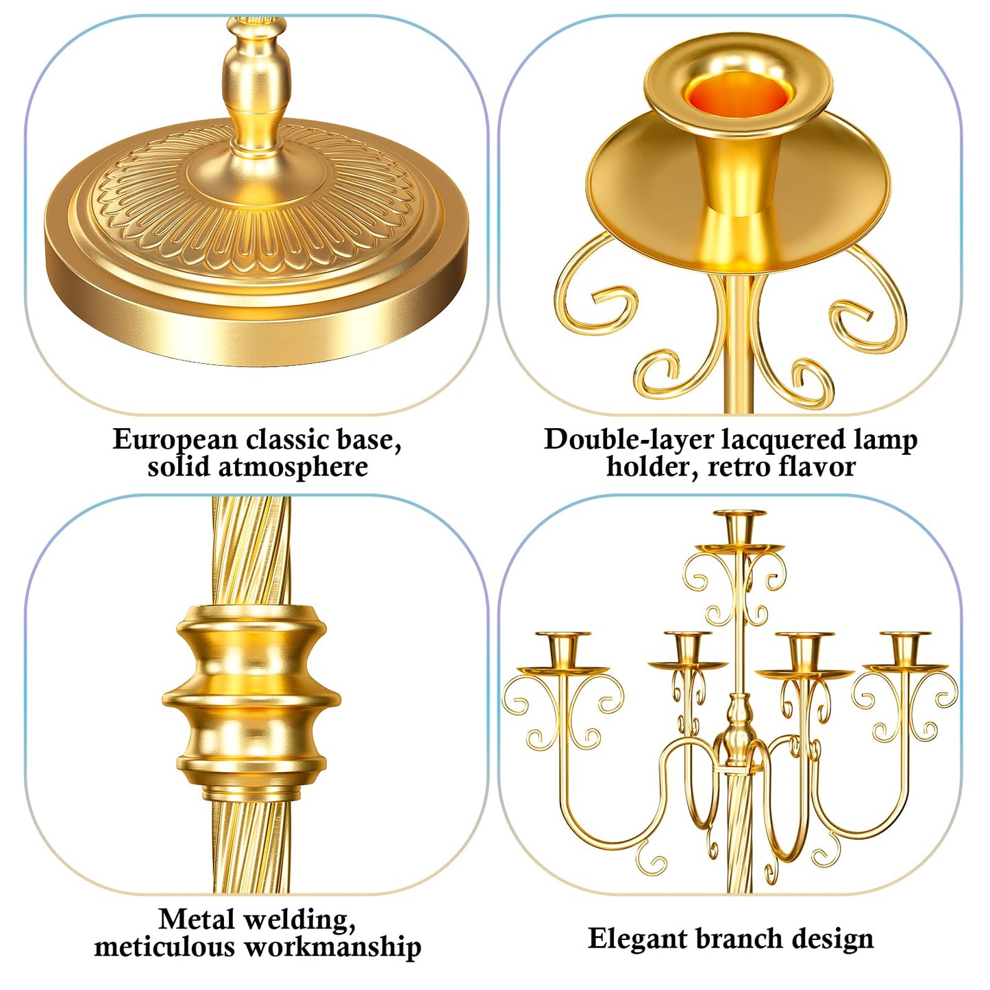Floor Candelabra 50 Inch Gold Candlestick Holder 5 Arms Candle Holders Antique Flower Stand Centerpiece Decorative Candle Holder for Events, Party, Ceremony, Wedding Aisle, Home 2 Pcs (Beaded Styling)