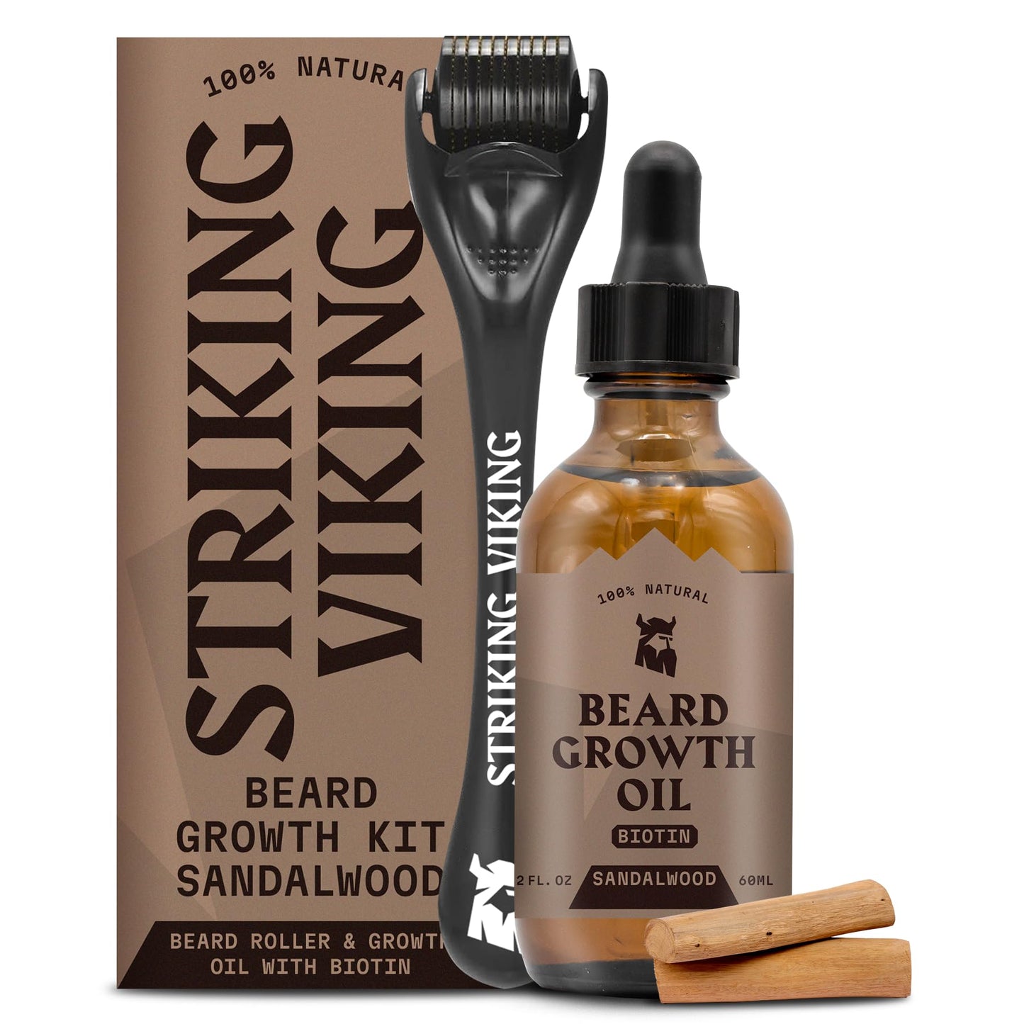 Striking Viking Beard Oil with Biotin for Men - 2 Fl Oz, 1 Pack, Sandalwood - Thickening & Conditioning Beard Growth Oil & Serum with Argan & Jojoba for Hydrated Facial Hair
