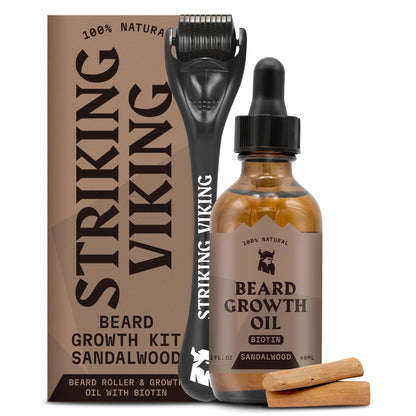 Striking Viking Beard Oil with Biotin for Men - 2 Fl Oz, 1 Pack, Sandalwood - Thickening & Conditioning Beard Growth Oil & Serum with Argan & Jojoba for Hydrated Facial Hair