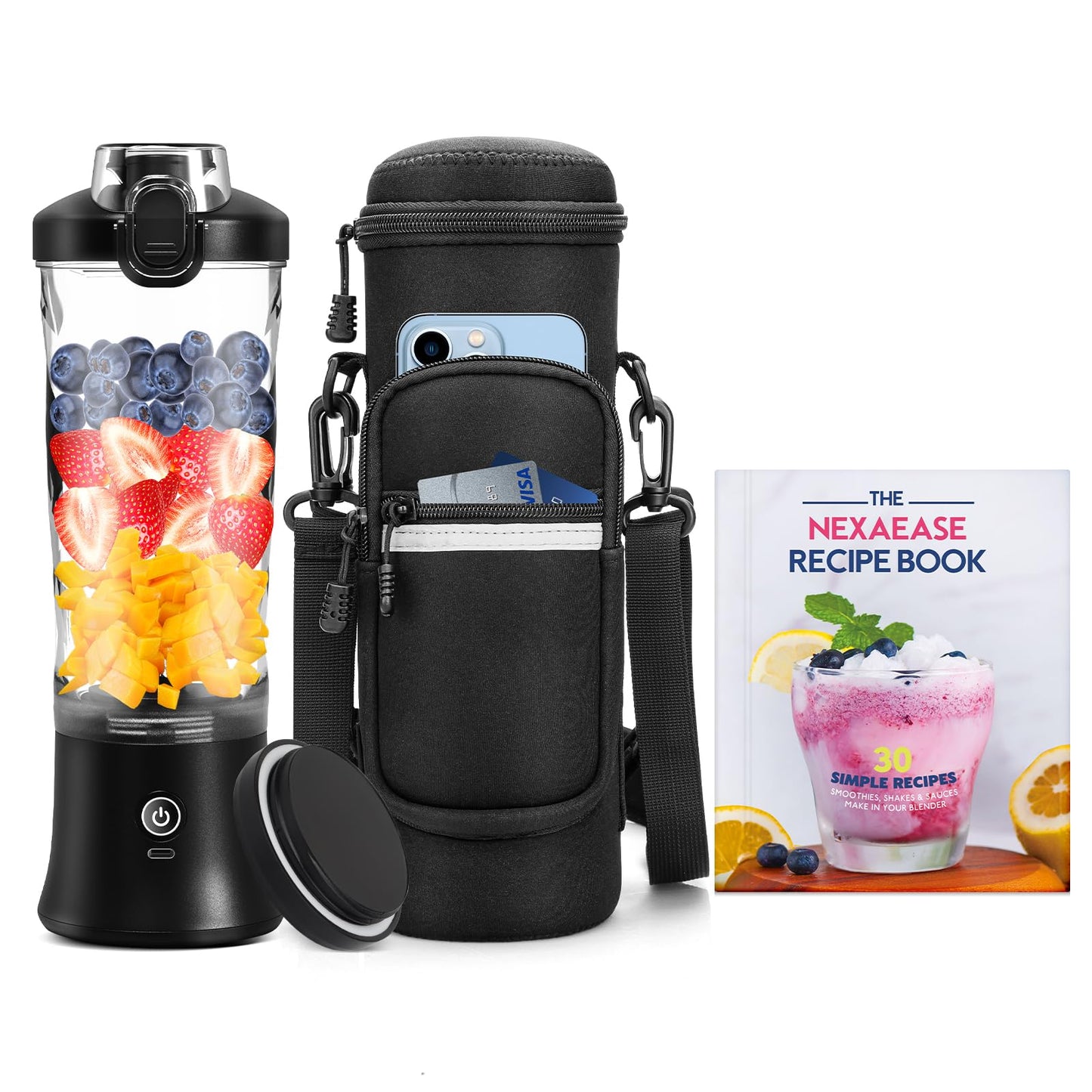 Portable Blender for Shakes and Smoothies- Personal Juicer 20 OZ Electric Protein Shaker Bottle with Insulated Sleeve, USB-C Rechargeable,Travel Lid-Small Blender Cup for Kitchen, Office, Gym,Travel