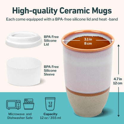 NOVA CERAMICS Travel Mug – Portable Coffee Tumbler – Unique to Go Mug – Microwave & Dishwasher Safe Purple Coffee Tumbler - Gifts for Women Men Him Her – 12oz – Horizon