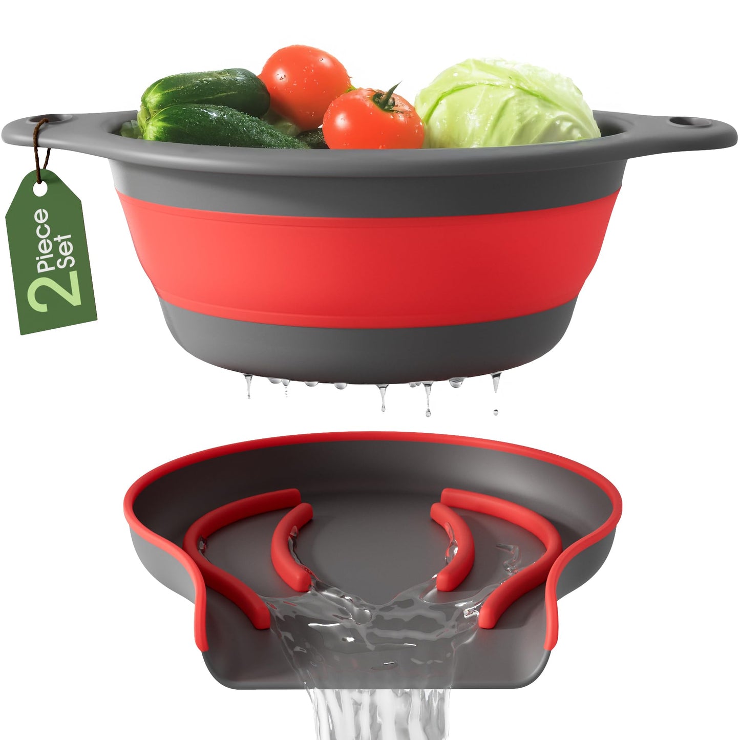 Collapsible Colander Strainer, Includes Over-sink Countertop Draining Base (5QT) Large Kitchen Drainer for Vegetables Fruit and Pasta, Round Foldable Draining Basket, Easy Storage (White)