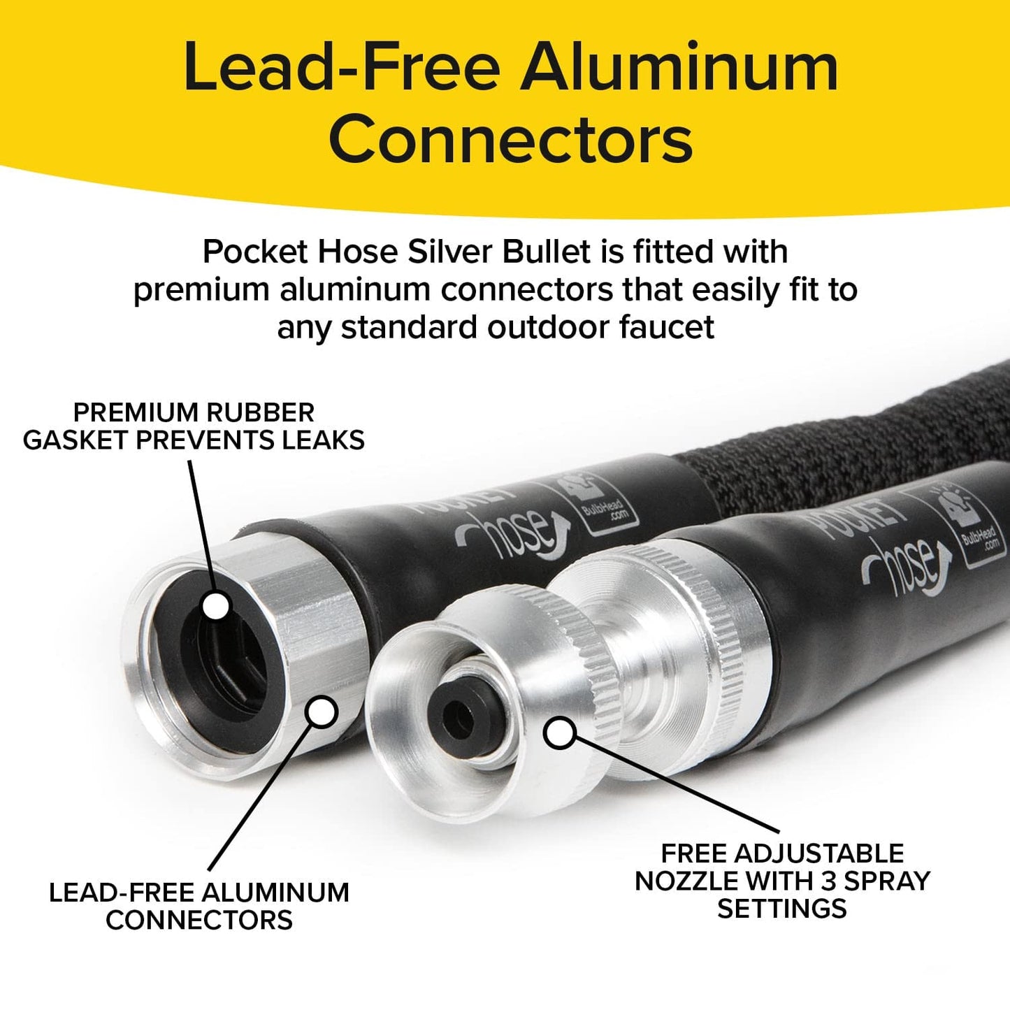 Pocket Hose Silver Bullet 100 ft Turbo Shot Nozzle Multiple Spray Patterns Expandable Garden Hose 3/4 in Solid Aluminum Fittings Lightweight and No-Kink