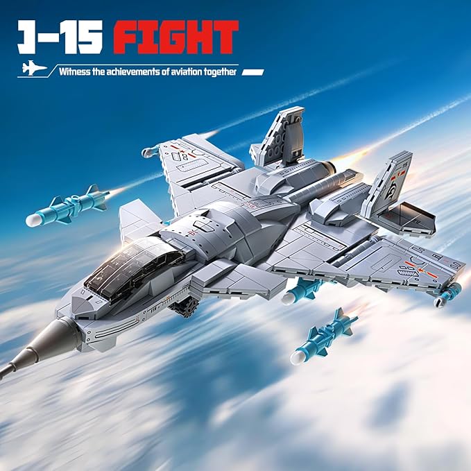 J-15 Fighter Jet Building Kit 577PCS Military Aircraft Model for Boys 8–12 Army Airplane Toy with Foldable Wings &amp Tail Clear Cockpit Dual-Engine Jet STEM Construction Blocks for Teens &amp