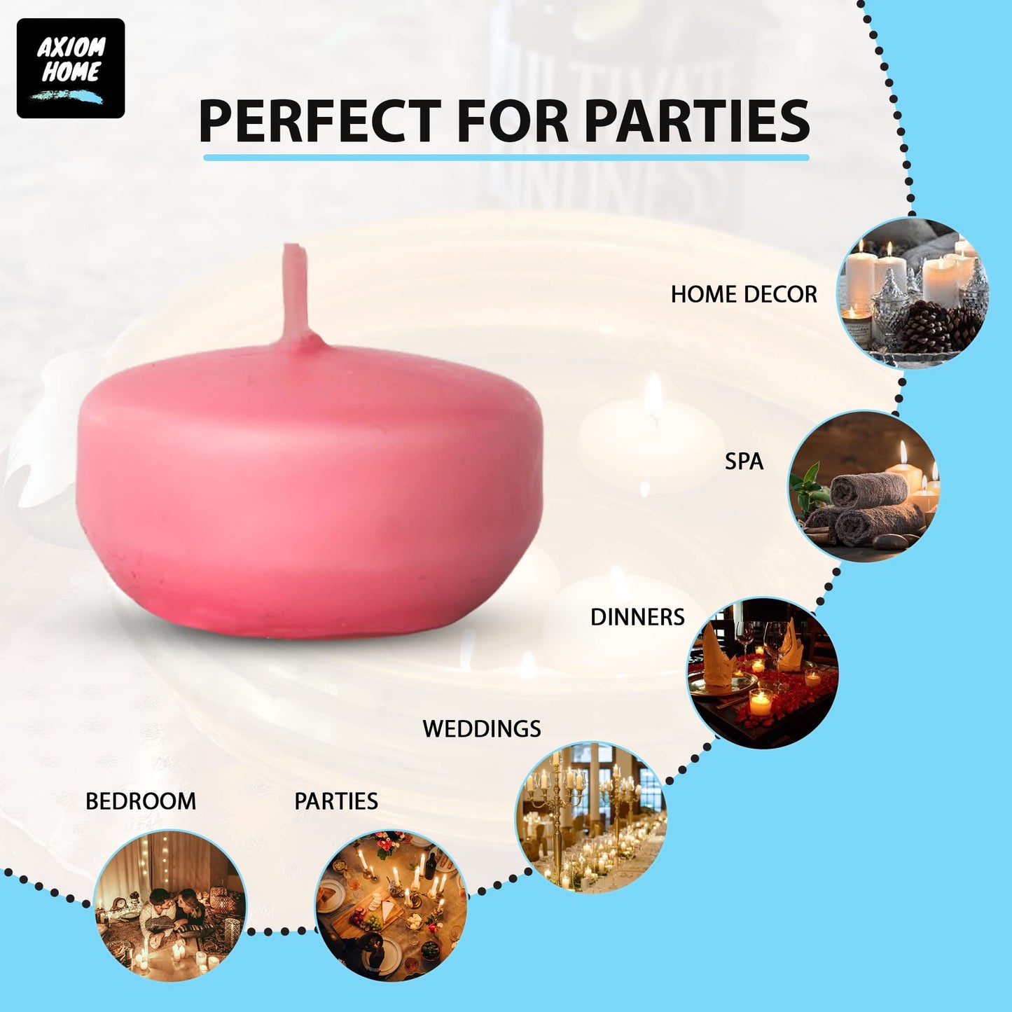 Axiom - Pink Floating Candles for centerpieces -2" Dripless and Smokeless Floating Candles with 5 Hours Burning Time for Wedding, Pool, Parties, Home Decor