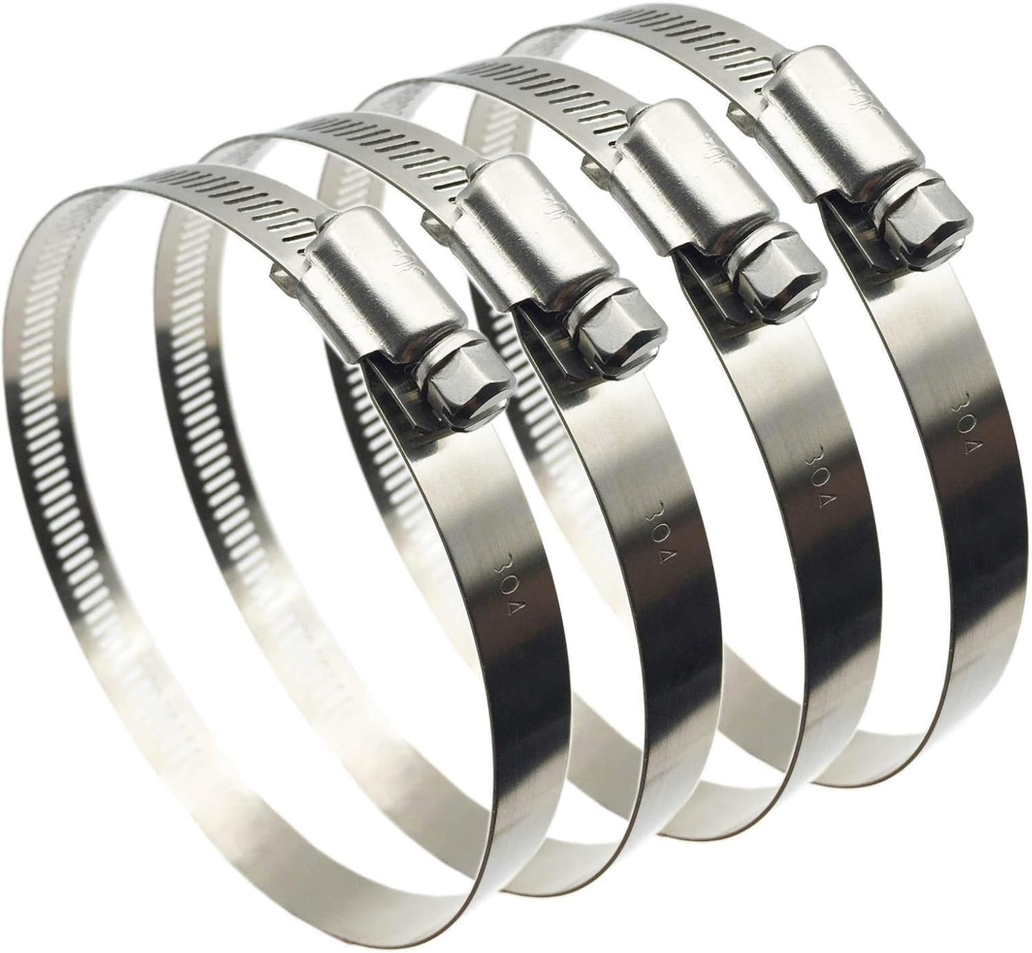 EesTeck 4" (Diameter) Adjustable 304 Stainless Steel Duct Clamps Hose Clamp Pipe Clamp Air Ducting Clamp worm drive hose clamps (4Pcs, 91mm-114mm)