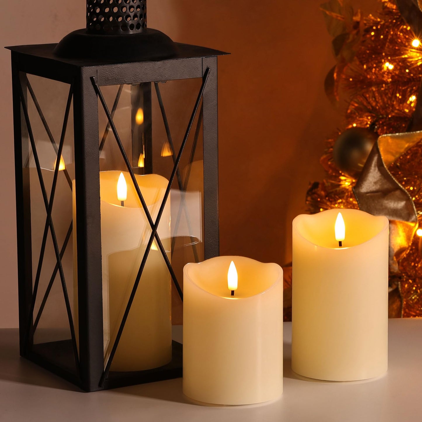 Girimax Ivory Flameless Pillar Candles with Remote, LED Candles Battery Operated, Real Wax Electric Candles Flickering Set of 3