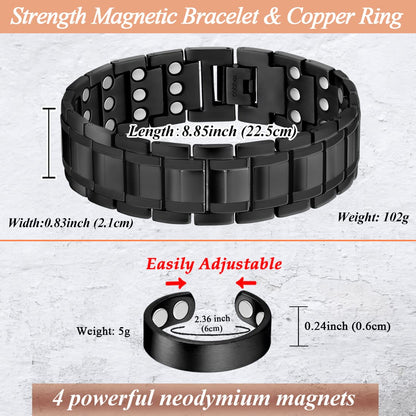 Cigmag 3X Copper Bracelet for Men Triple Ultra Strength Magnets Pure Copper Magnetic Bracelet & Ring Set with Adjustable Sizing Tool