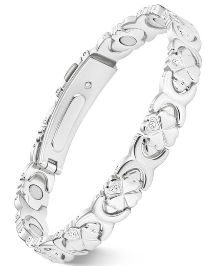 Feraco Pure Copper Bracelets for Women, Ultra Strength Magnetic Bracelet for Women with 3800 Gauss Magnet & Sparkling Cubic Zirconia, Flower Jewelry Gift, Infinite Symbol (Silver)