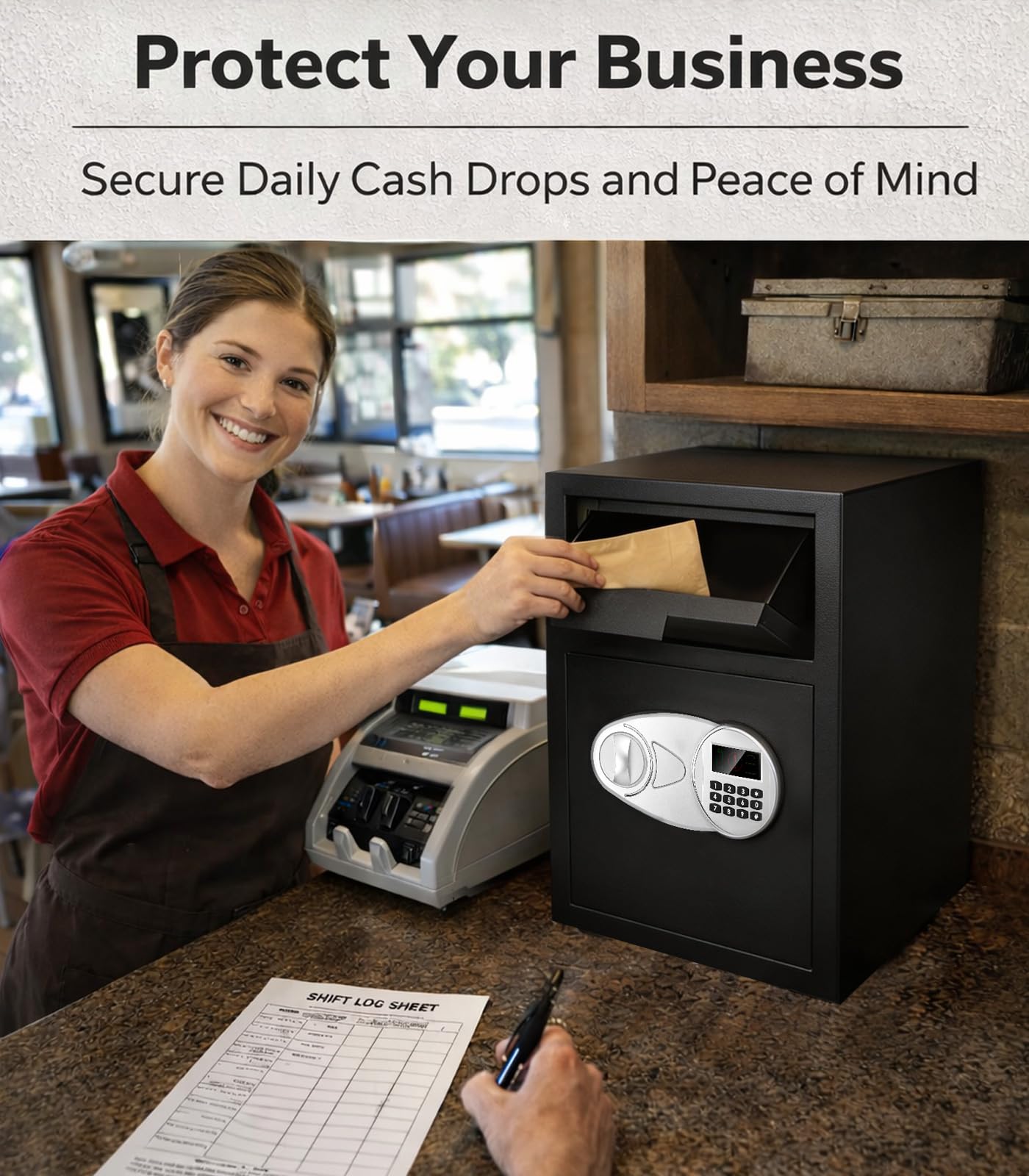 2.6 Cuft Depository Safe for Business with Quick Place Drop Slot, Cash Drop Safes with Digital Combination LCD Display and Anti-Fishing, Security Drop Safe for Cash, Mail, Checks, Document
