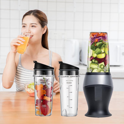 Sonkettek For Ninja Blender Cups 16oz Replacement Parts for Ninja QB3001SS BL770 BL780 BL660 BL740 BL810 QB3000SS, 2 Pack Nutri Ninja Series Blenders 16oz cups with Sip & Seal Lids