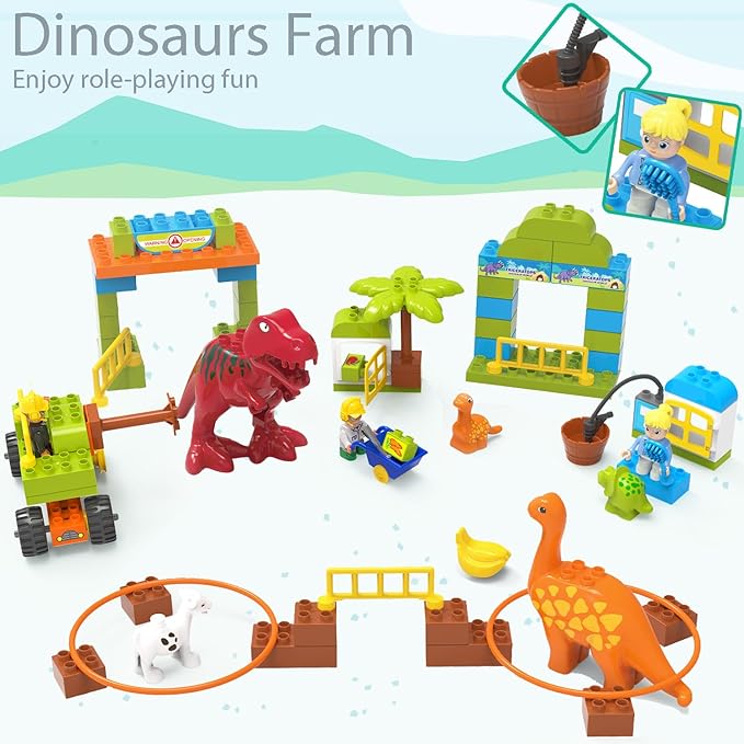 Building Blocks for Toddlers 3-5 Dinosaur Toys- Dinosaurs Car Build Learn and Play Educational Interactive Creative DIY Toy Compatible with All Major Brands Gift for Kids Boys Girls