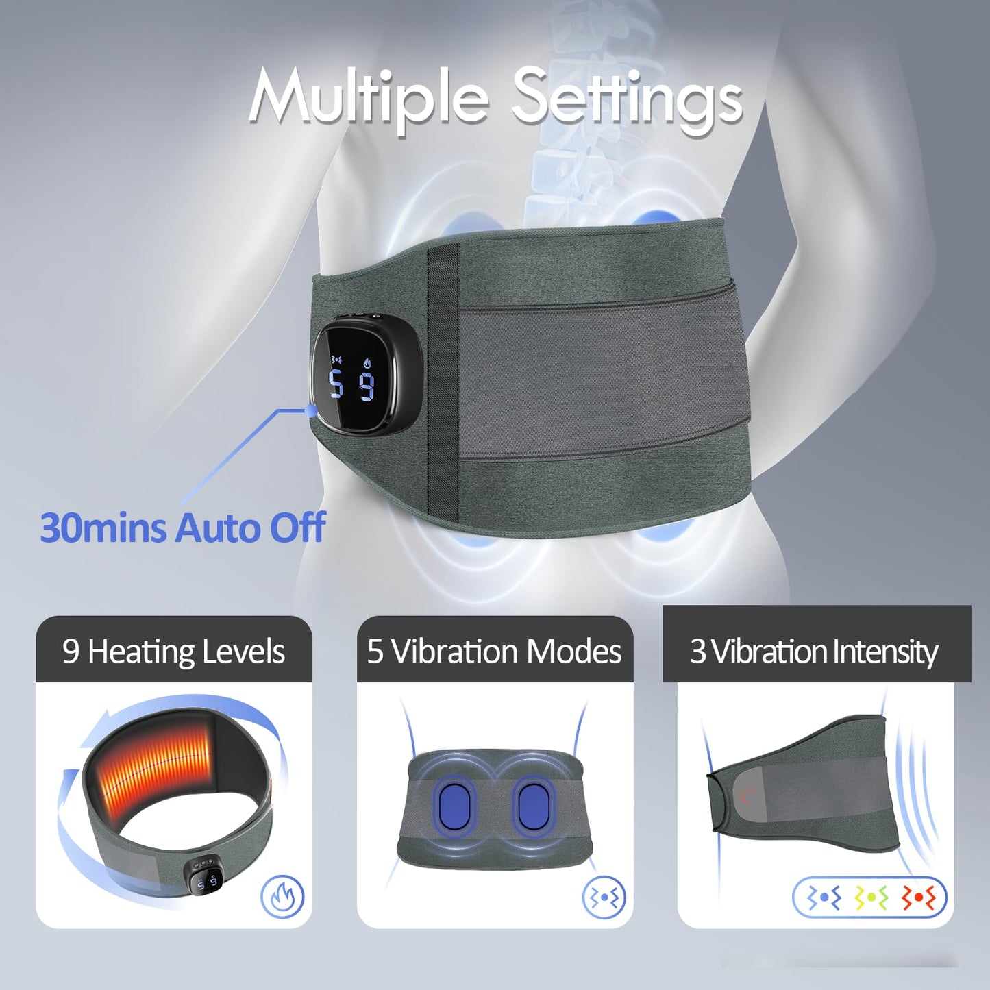 Comfytemp Cordless Portable Heating Pad with Massager for Lower Back Pain Relief, 9 Heat 5 Vibration 3 Intensity, FSA Eligible HSA Rechargeable Wireless Heated Waist Belt APP Control Gifts for Mom Dad