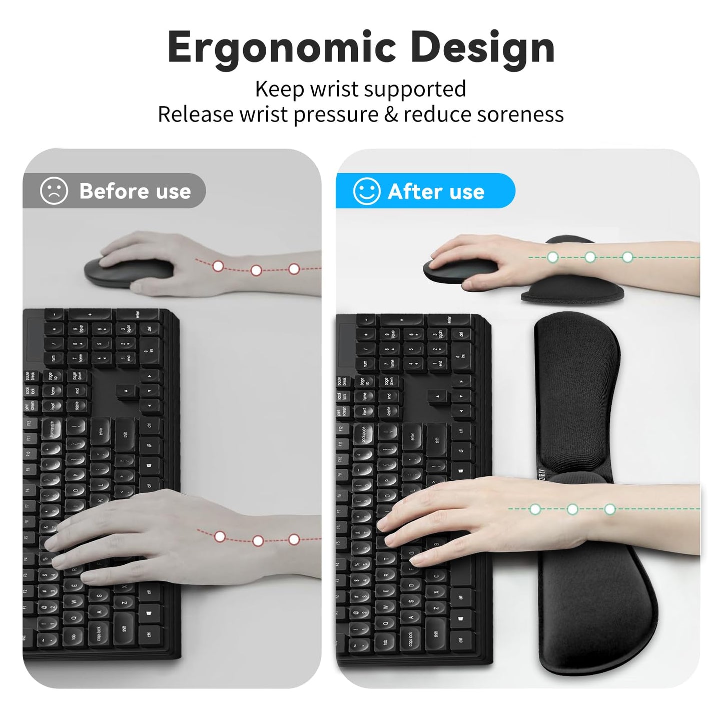 Zibly Ergonomic Gel Memory Foam Keyboard Wrist Rest & Mousepad Rests for Computer, Silky Wrist Rest for Typing, Laptop, and Mouse Desk Pads Support Hand and Arm, 2 Piece Pad for Office and Travel