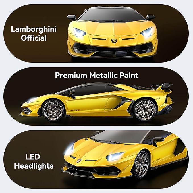 Lamborghini Remote Control CarOfficially Licensed 1:16 Scale Lambo Rechargeable Hobby Rc Cars with Headlight 2.4GHz Race Car Toys for Boy Girl 4-12 Years Old 12Km/h (Yellow)