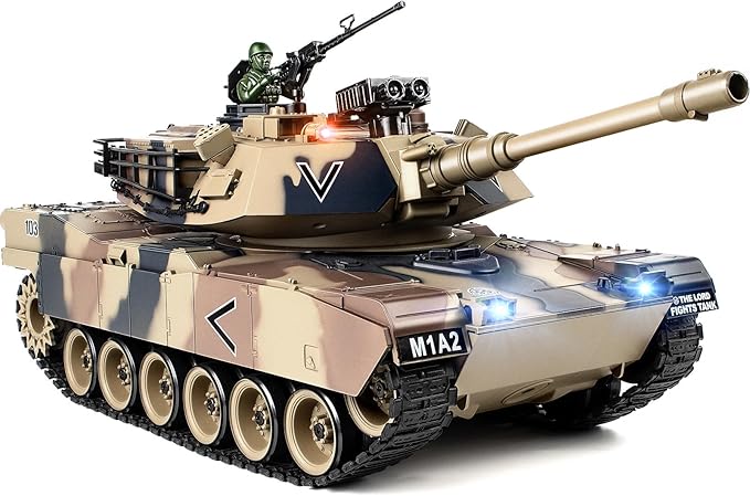 1:18 RC Tank that Shoot BBS 2.4G US M1A2 Remote Control Tank Model Truck Toys Army Toy with Smoke Lights Sound and Recoil Military RC Vehicle for Adults and Kids 6+ Years Old